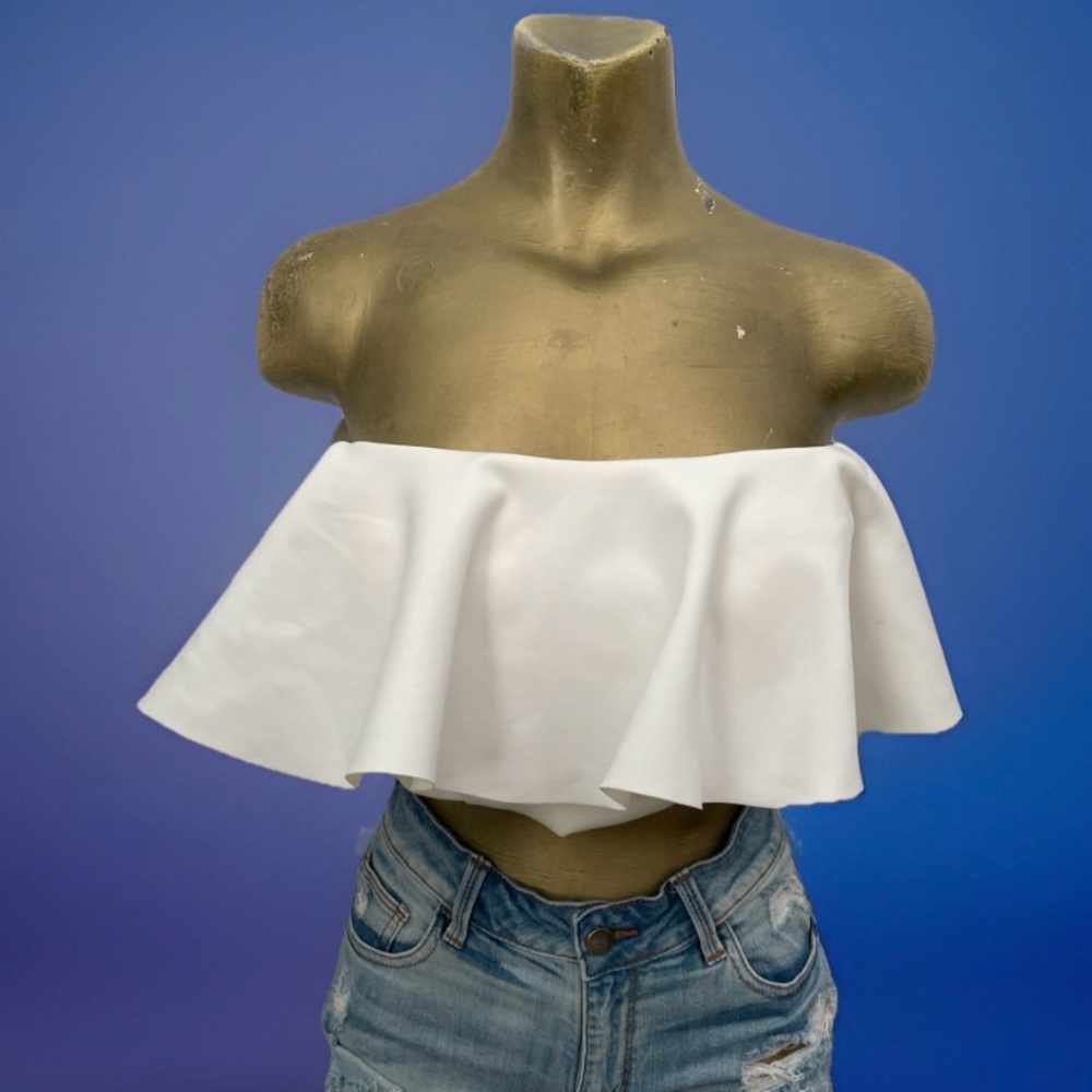 CAMILLE La VIE Ivory RUFFLE Cropped BUSTIER TOP Size 2